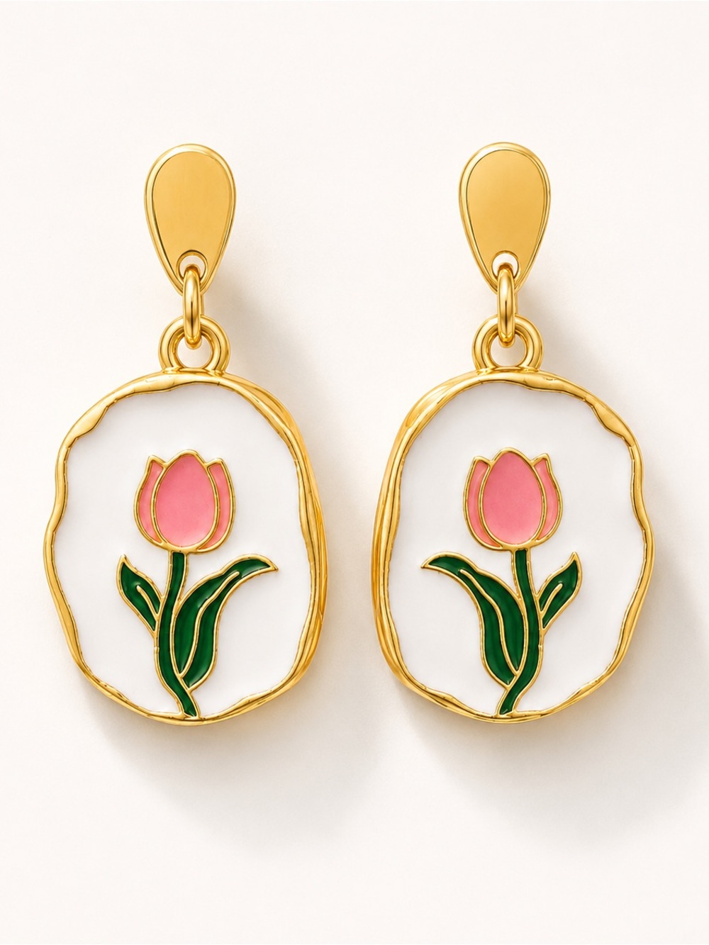 Handcrafted Tulip Enamel Drop Earrings